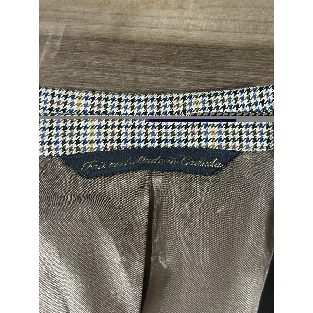 Jack Victor Mens Tan Houndstooth Plaid Blazer 41S Silk Wool E Thomas Fabric EUC